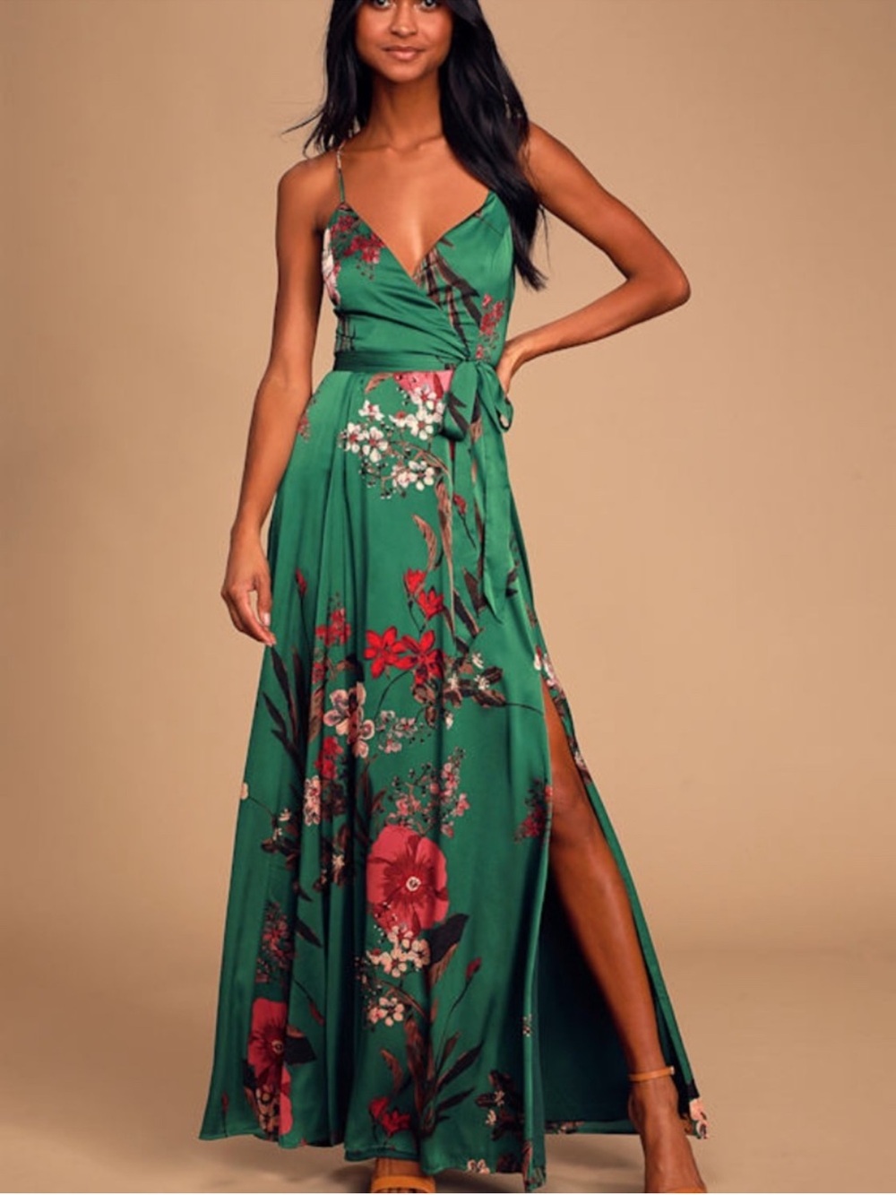 Still the One Emerald Green Floral Print Satin Maxi Dress - Picture 3 of 7